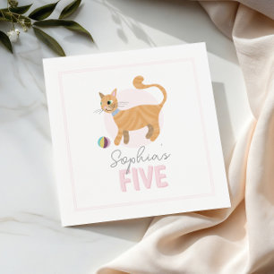 Kids Cute Pink Cat Girls Birthday Napkins
