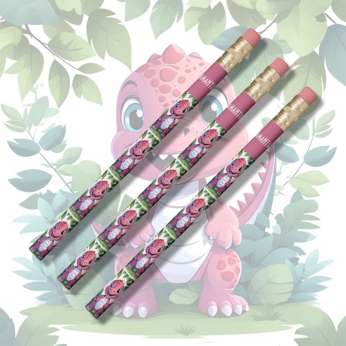 Kids Cute Pink Dinosaur and Leaves School   Pencil