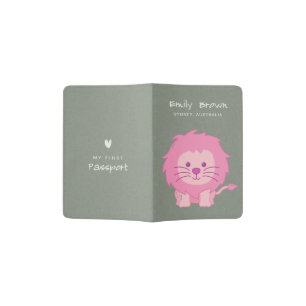 KIDS CUTE PINK GREY BABY LION MY FIRST PASSPORT PASSPORT HOLDER