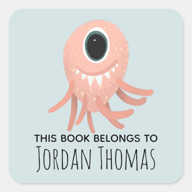 Kids Cute Pink Monster School Bookplate (Front)