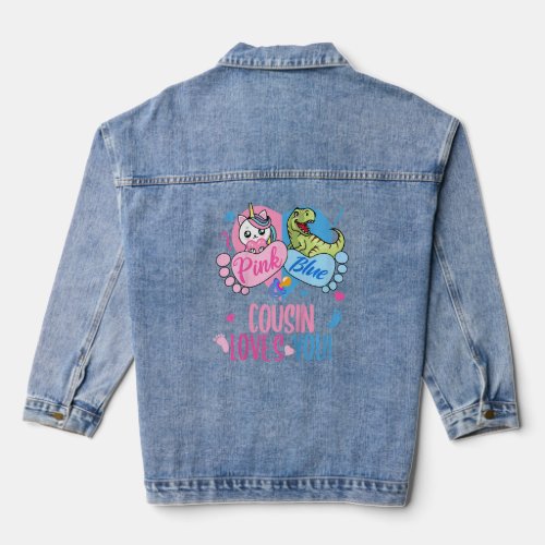 Kids Cute Pink or Blue COUSIN Loves You Dinosaur o Denim Jacket
