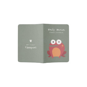 KIDS CUTE PINK ORANGE BABY FROG MY FIRST PASSPORT HOLDER