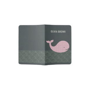 KIDS CUTE PINK PEACH NAVY WHALE SHARK MONOGRAM PASSPORT HOLDER