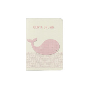 KIDS CUTE PINK PEACH WHITE WHALE SHARK MONOGRAM PASSPORT HOLDER