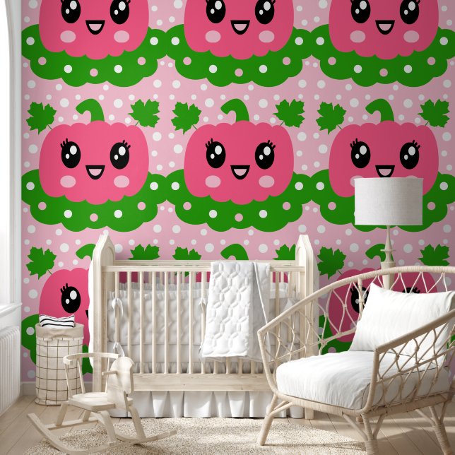 Kids Cute Pink Pumpkin Pattern Wallpaper (Kids)