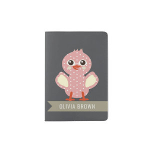 KIDS CUTE PINK RED NAVY CHICK CHICKEN MONOGRAM PASSPORT HOLDER