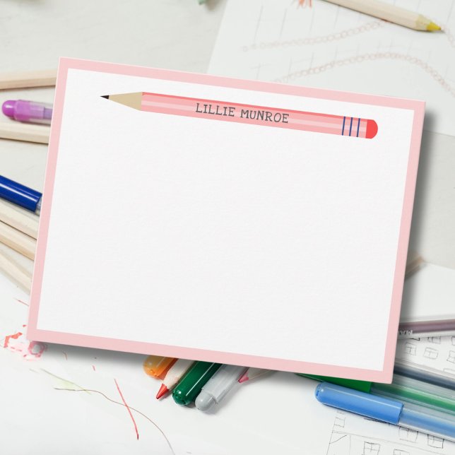 Kids Cute Pink Simple Pencil Flat Note Card (Creator Uploaded)