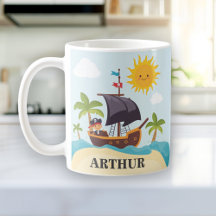 Kids Cute Pirate Ship Personalized Mug