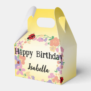 Kids Cute Polka dot Ladybug Spring Flower Birthday Favor Boxes