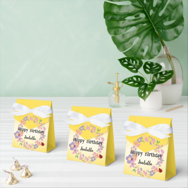 Kids Cute Polka dot Ladybug Spring Flower Birthday Favor Boxes (Multiple)