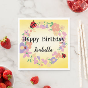 Kids Cute Polka dot Ladybug Spring Flower Birthday Napkins