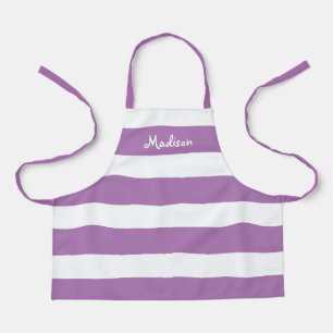 Kids Cute Purple and White Striped Personalized Apron