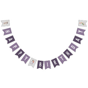 Kids Cute Purple Gymnastics Birthday Bunting Flags