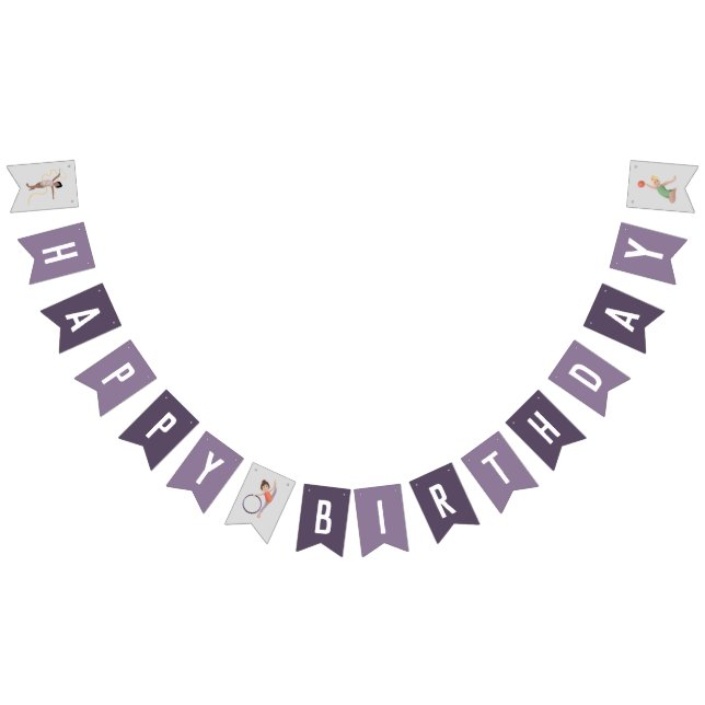 Kids Cute Purple Gymnastics Birthday Bunting Flags (All)