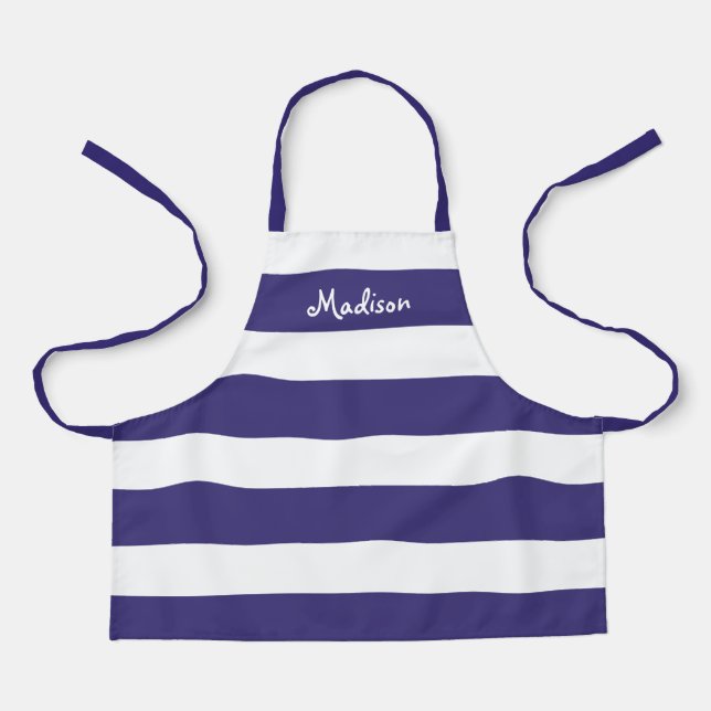 Kids Cute Purple Stripes Personalized Craft Apron (Front)