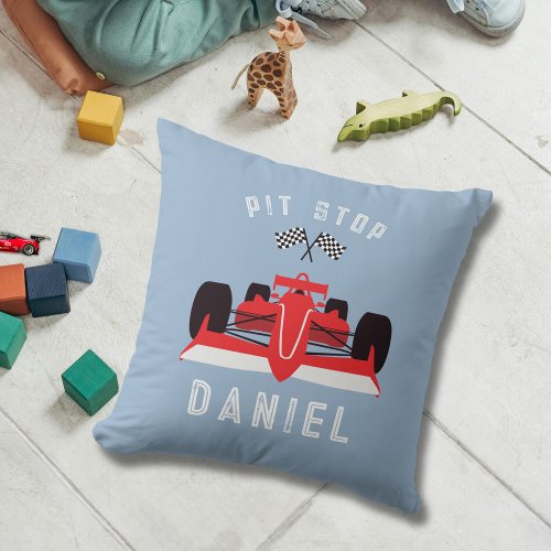 Kids Cute Racing Car Blue Throw Pillow