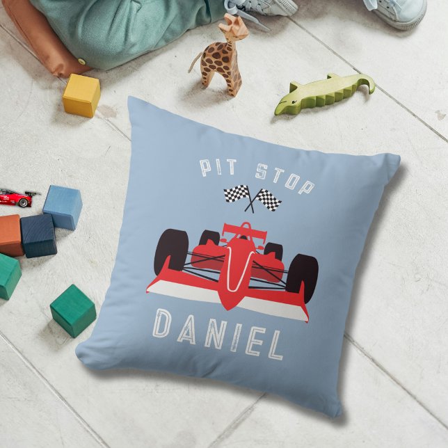 Kids Cute Racing Car Blue Throw Pillow (Creator Uploaded)