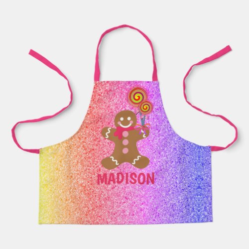 Kids Cute Rainbow Glitter Gingerbread Personalized Apron