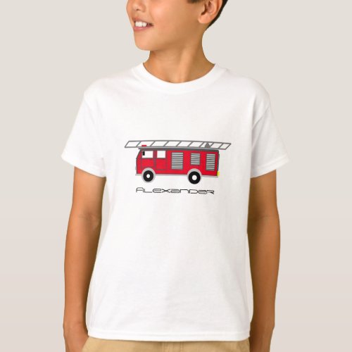 Kids Cute Red Fire Truck Custom T_Shirt