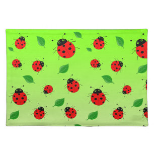 Kids Cute Red ladybug and green leave on gradient Cloth Placemat