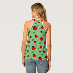 Kids Cute Red ladybug and green leave on gradient Tank Top