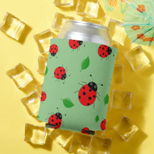 Kids Cute Red ladybug and green leave pattern Can Cooler