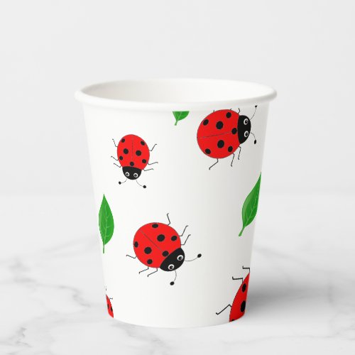 Kids Cute Red ladybug and green leave pattern Paper Cups