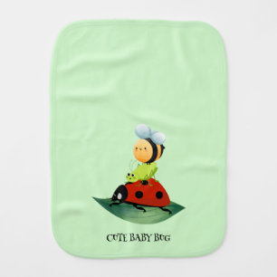 Kids Cute Red ladybug Bee bug insect on green leaf Baby Burp Cloth