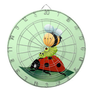 Kids Cute Red ladybug Bee bug insect on green leaf Dart Board