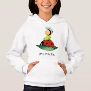 Kids Cute Red ladybug Bee bug insect on green leaf Hoodie