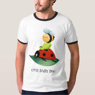 Kids Cute Red ladybug Bee bug insect on green leaf T-Shirt