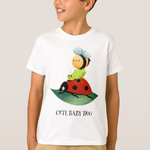 Kids Cute Red ladybug Bee bug insect on green leaf T-Shirt