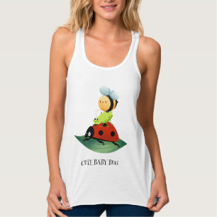 Kids Cute Red ladybug Bee bug insect on green leaf Tank Top