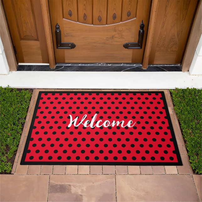kids Cute Red Ladybug Polka dot party Pattern Doormat (Outdoor)