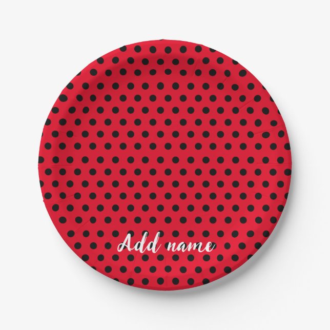 kids Cute Red Ladybug Polka dot party Pattern Paper Plates (Front)