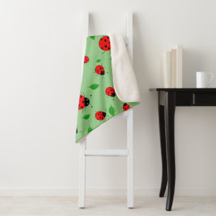 kids Cute Red Ladybug Polka dot Spring Pattern Sherpa Blanket