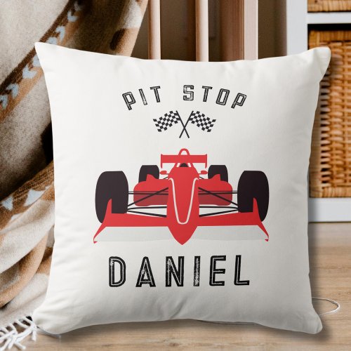 Kids Cute Red Racing Car  Throw Pillow