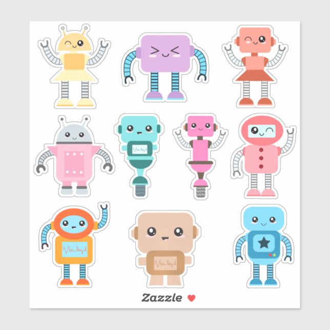 Kids Cute Robots Sticker (Sheet)