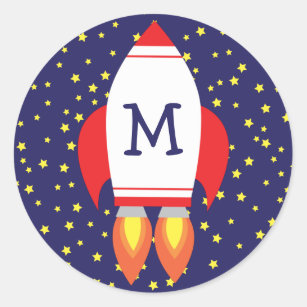 Kids Cute Rocket Ship Name Envelope Seal Stickers