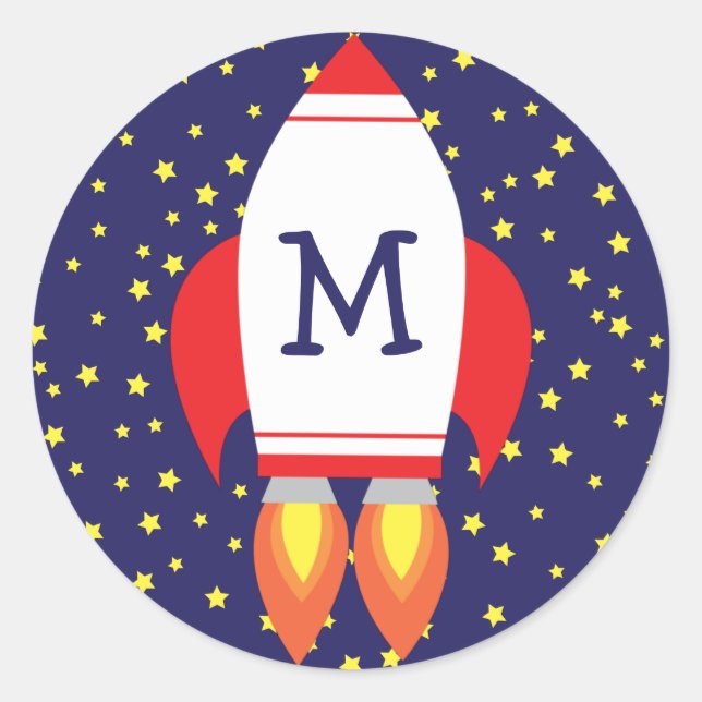 Kids Cute Rocket Monogram Envelope Seal Stickers (Front)
