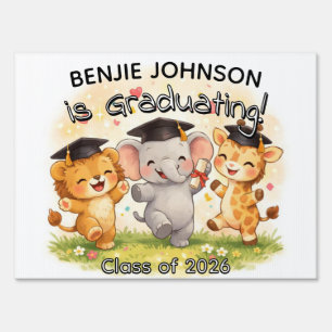 Kid's Cute Safari Graduation Yard Sign with Name