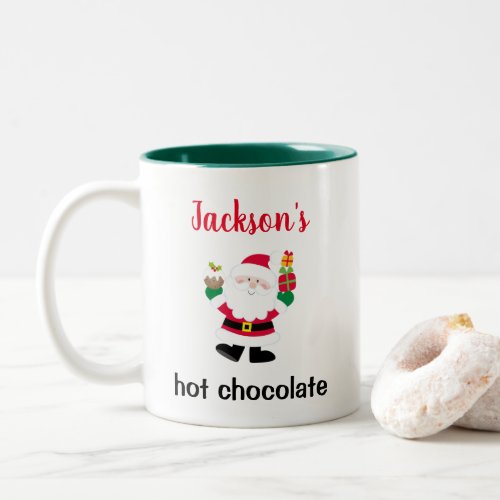 Kids Cute Santa Personalized Christmas Hot Cocoa Two_Tone Coffee Mug