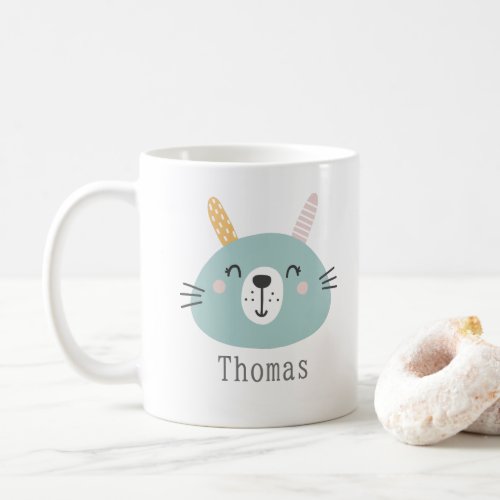 Kids Cute Scandi Bunny Custom Name  Coffee Mug