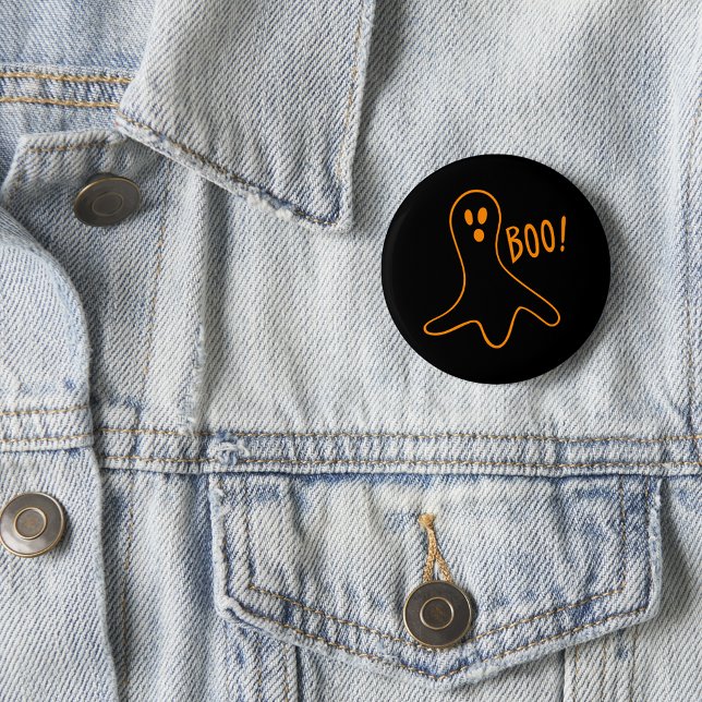 Kids Cute Scary Boo Halloween Ghost Black Round Button (Kids Cute Scary Boo Halloween Ghost Black Round Button)