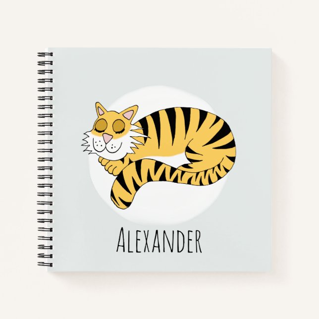 Kids Cute Sleeping Jungle Tiger and Name Notebook (Front)