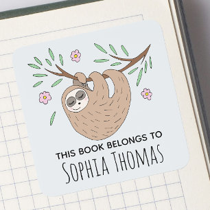 Kids Cute Sloth Wildlife School Bookplate