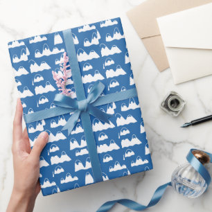 Kids Cute Snowy Mountains Hills White Blue Wrapping Paper