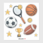Kids Cute Sports Football Basketball Tennis Soccer Sticker<br><div class="desc">These cute kids stickers feature a football,  tennis racket,  basketball,  soccer ball,  trophy and stars. Perfect for any sports lover!</div>