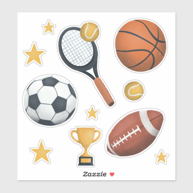 Kids Cute Sports Football Basketball Tennis Soccer Sticker (Sheet)