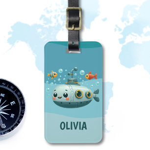 Kids Cute Submarine with Fish and Bubbles Luggage Tag